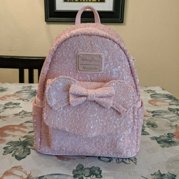 Disney Parks Millennial Pink Sequin Loungefly Backpack and Wallet Set main image 9